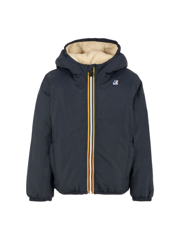 Giacca per bambino K Way Kids blu con cappuccio e fodera in pile – Accessorio premium elegante