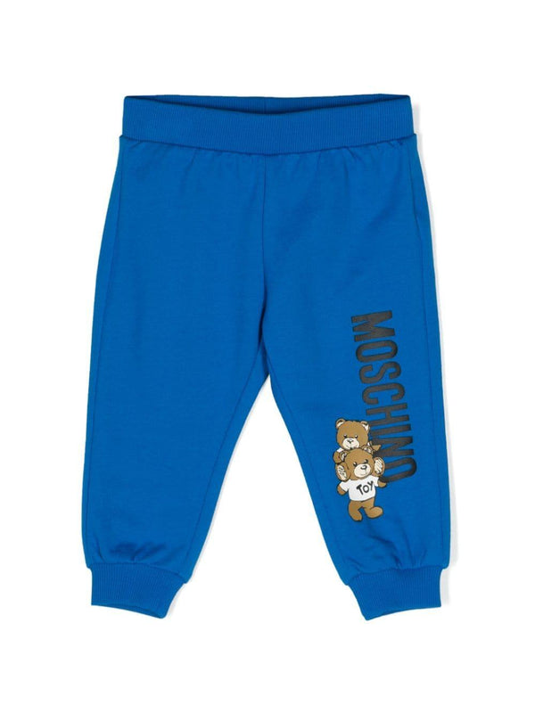 Pantaloni sportivi per neonati Moschino Kids blu con motivo Teddy Bear – Accessorio premium elegante