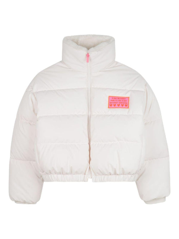 Piumino crop per bambina Billieblush bianco con logo a contrasto – Accessorio premium elegante