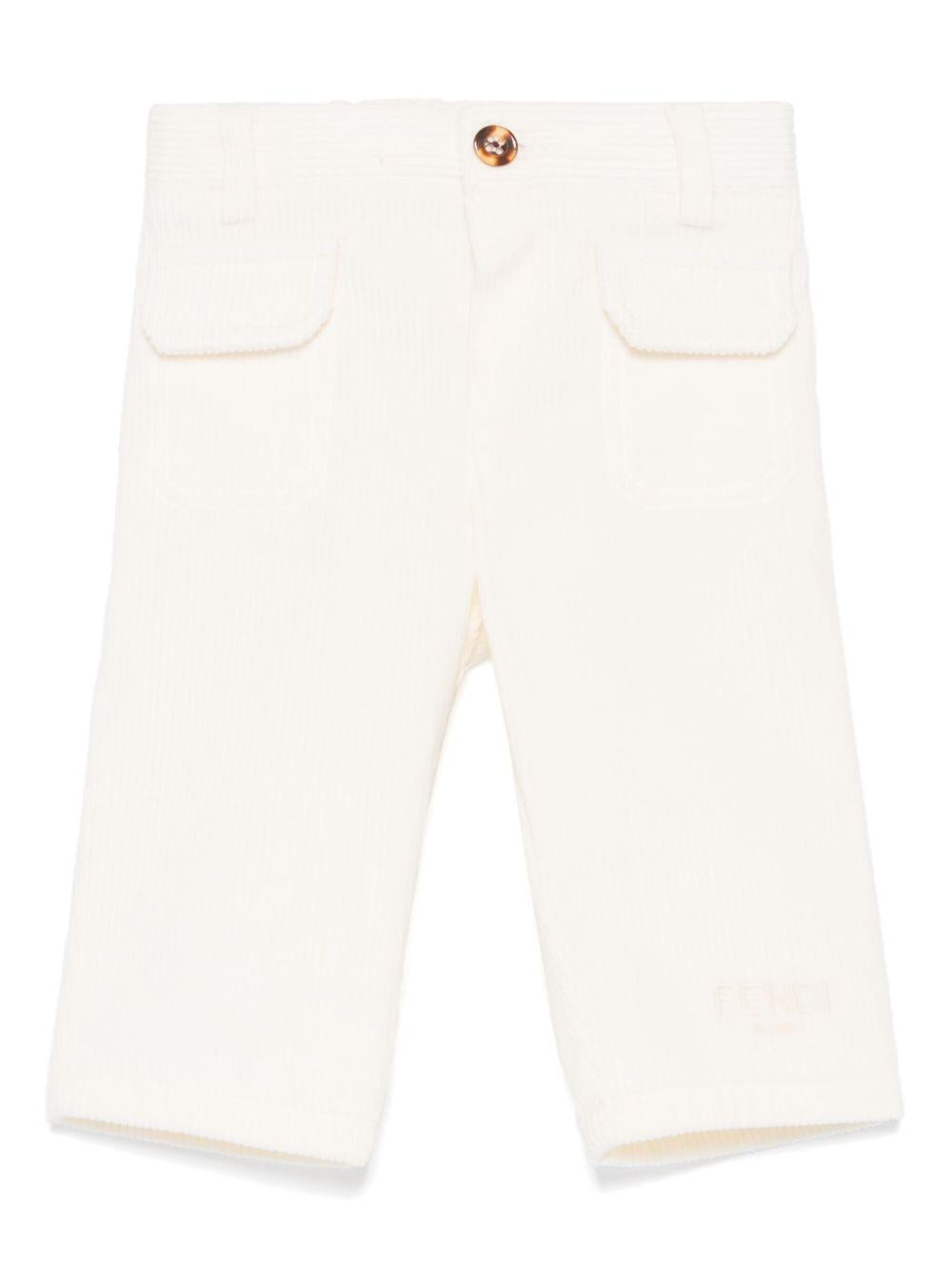 Pantaloni per neonato Fendi Kids bianco in velluto a coste – Accessorio premium elegante
