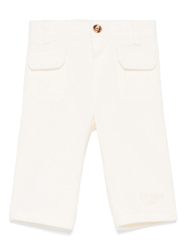 Pantaloni per neonato Fendi Kids bianco in velluto a coste – Accessorio premium elegante