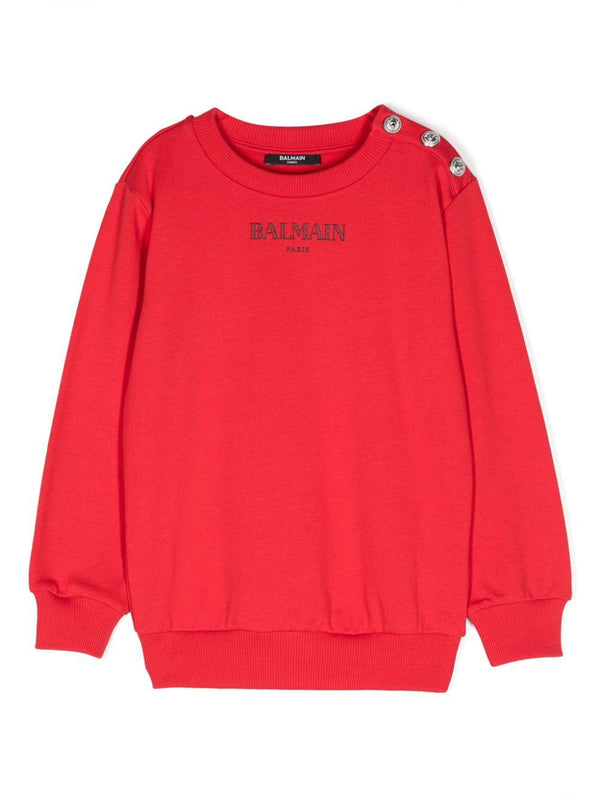 Felpa in cotone con stampa logo per bambina Balmain Kids rosso con fondo dritto – Accessorio premium elegante