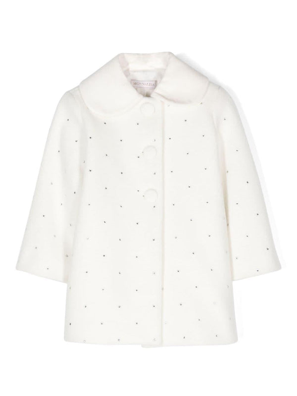 Cappotto con strass per neonato Monnalisa bianco con colletto rotondo – Accessorio premium elegante