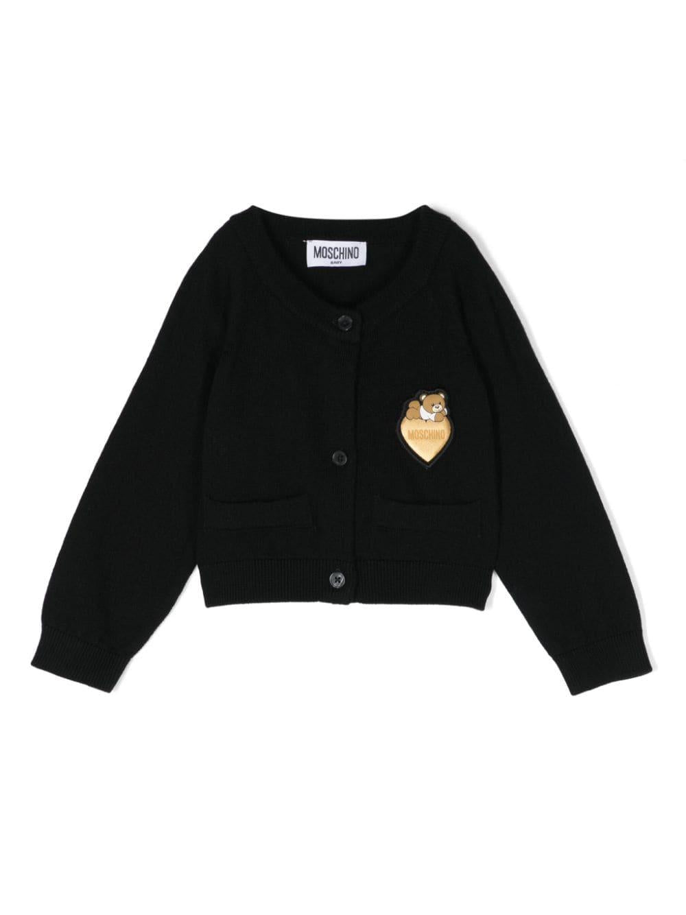 Cardigan nero per neonati con applicazione logo Moschino Kids – Accessorio premium elegante