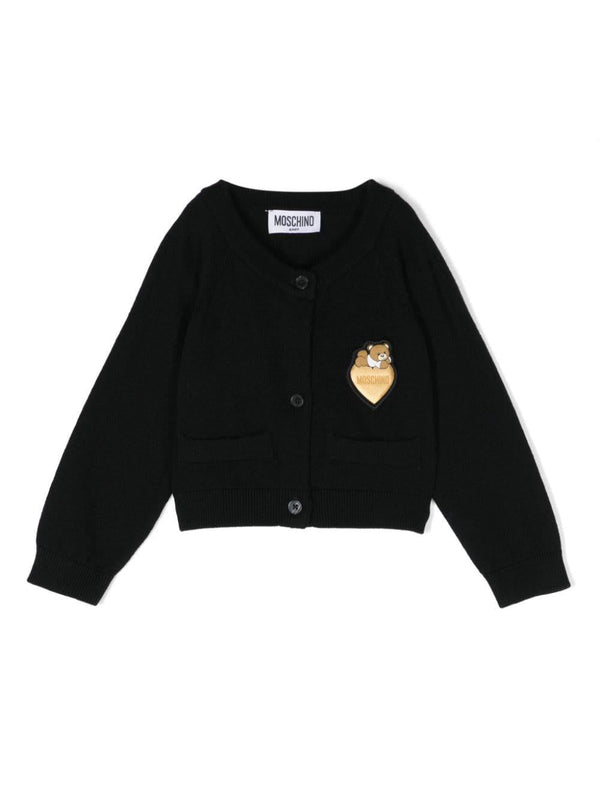 Cardigan nero per neonati con applicazione logo Moschino Kids – Accessorio premium elegante