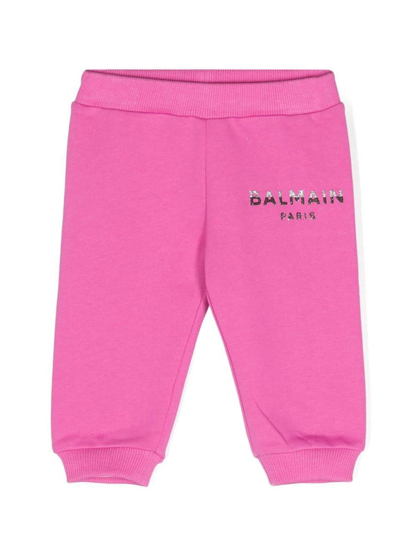 Pantaloni sportivi con stampa per neonata Balmain Kids rosa con vita elasticizzata – Accessorio premium elegante