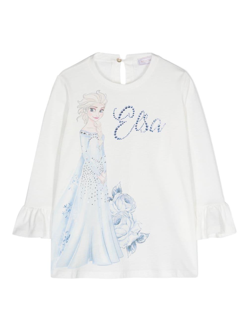T-shirt bianca per bambina con strass e stampa Elsa Monnalisa – Accessorio premium elegante