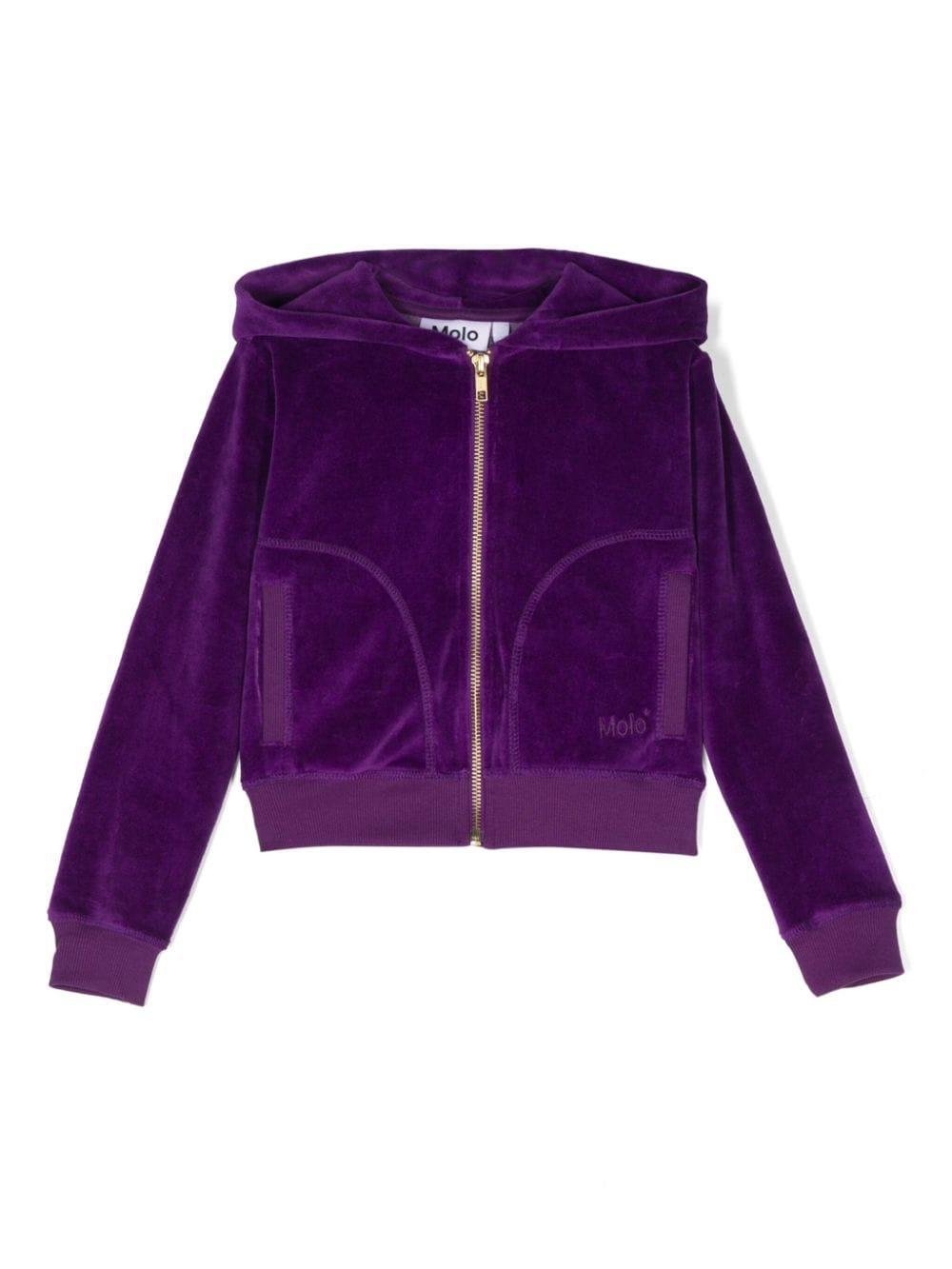 Felpa con cappuccio per bambina Molo viola con logo laterale – Accessorio premium elegante