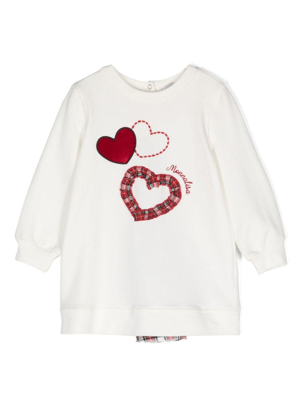 Abito con ricamo per neonata Monnalisa bianco con dettagli plissettati – Accessorio premium elegante