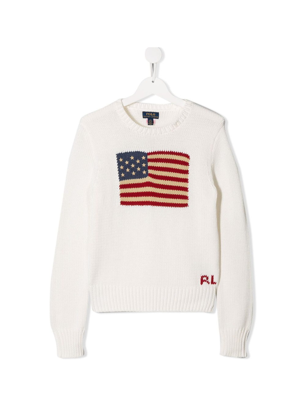 Maglione per bambina Ralph Lauren Kids bianc con motivo bandiera intarsiato – Accessorio premium elegante