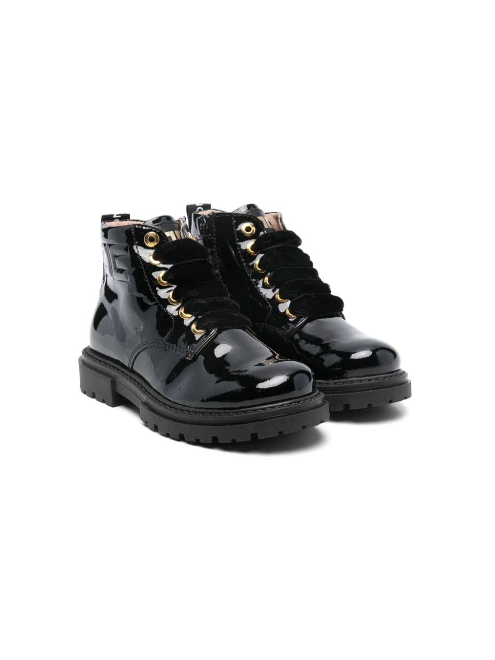 Stivali di vernice per bambina Elisabetta Franchi La Mia Bambina nero con chiusura laterale con cerniera – Accessorio premium elegante
