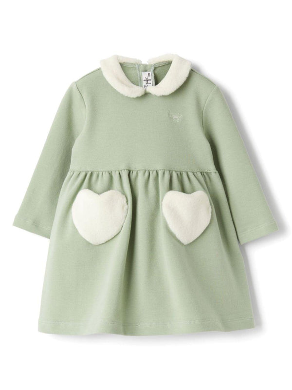 Abito con applicazione per neonata Il Gufo verde con motivo a cuori – Accessorio premium elegante