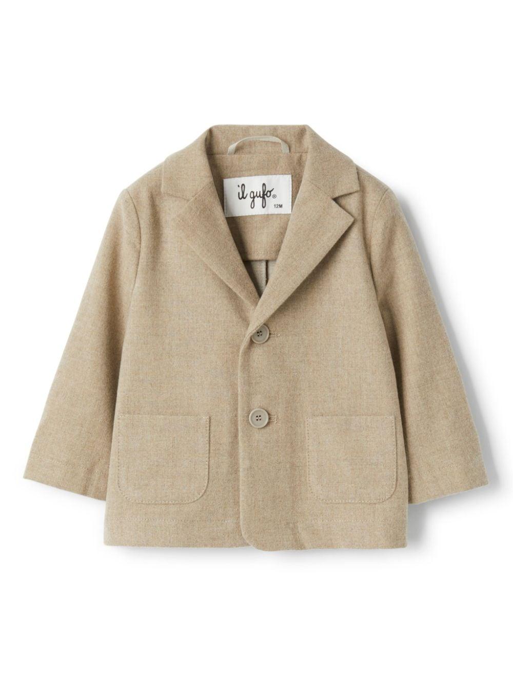 Blazer monopetto per neonato Il Gufo beige con doppio spacco posteriore – Accessorio premium elegante