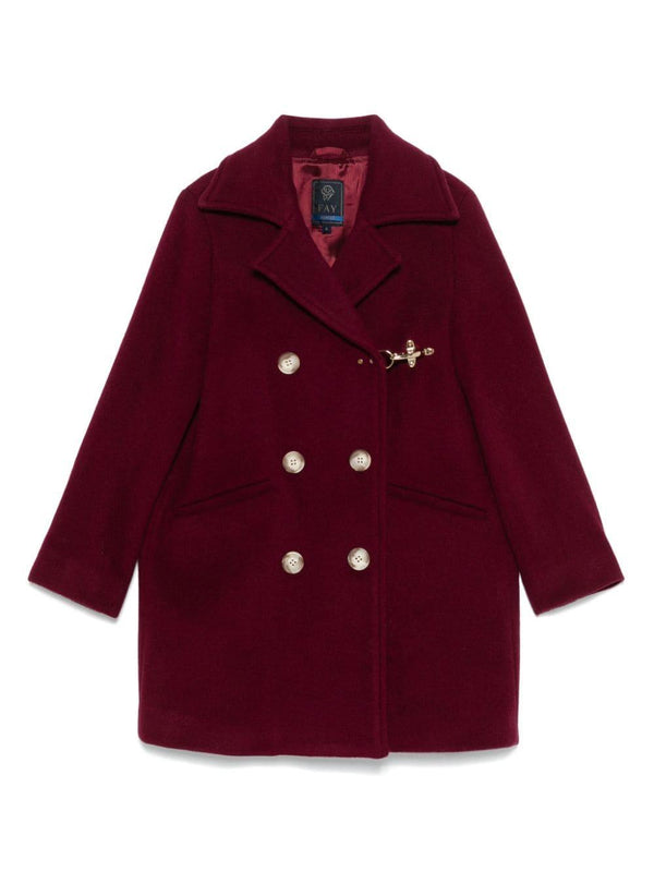 Cappotto per bambina Fay Kids rosso bordeaux con chiusura doppiopetto e moschettone – Accessorio premium elegante