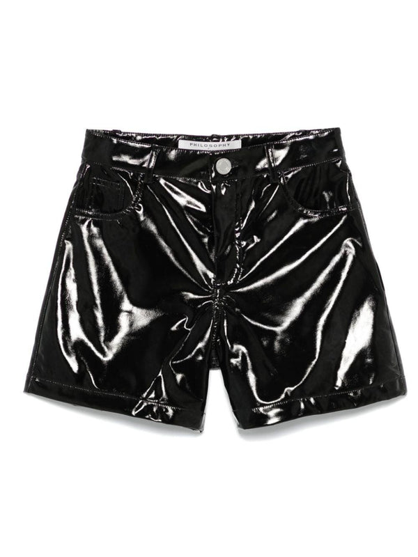 Shorts per bambina Philosophy Di Lorenzo Serafini Kids nero con finitura lucida – Accessorio premium elegante