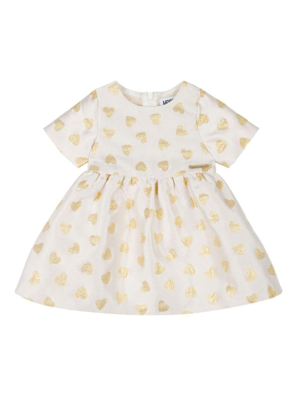 Abito per neonata Moschino Kids bianco con stampa a cuori oro – Accessorio premium elegante