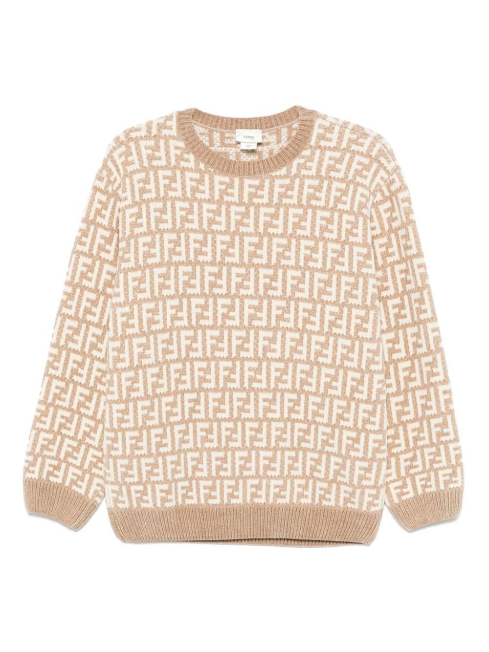 Maglione per bambino Fendi Kids beige con stampa FF all-over – Accessorio premium elegante