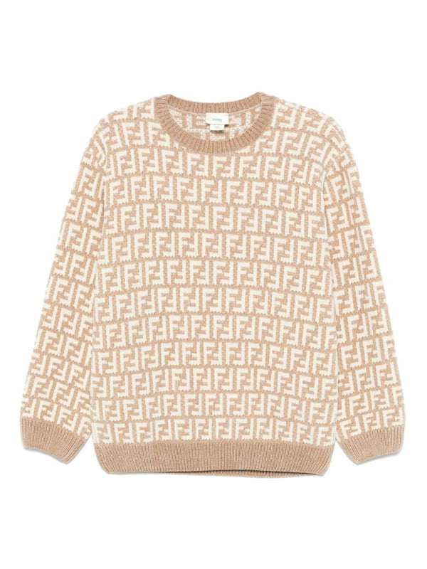 Maglione per bambino Fendi Kids beige con stampa FF all-over – Accessorio premium elegante