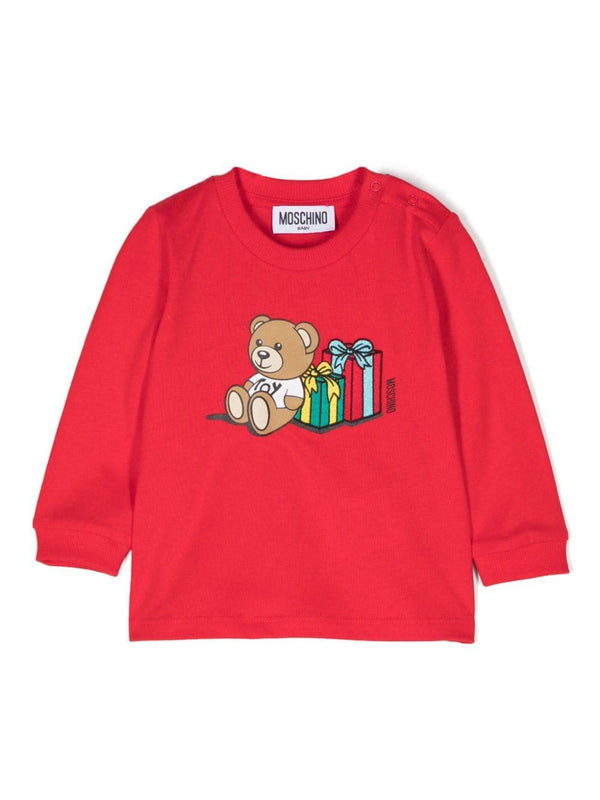 T-shirt per neonati Moschino Kids rosso con stampa Teddy Bear – Accessorio premium elegante