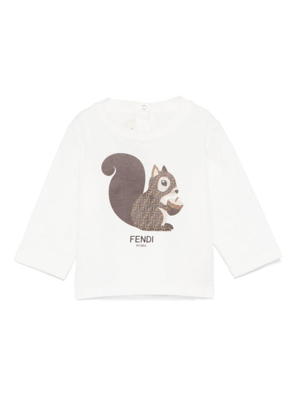 T-shirt per neonato Fendi Kids bianco con stampa scoiattolo logato FF – Accessorio premium elegante