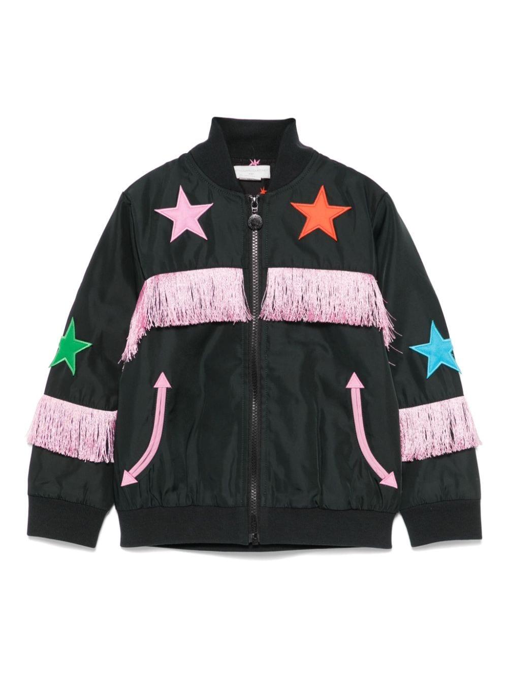 Giacca nera per bambina con frange Stella McCartney Kids – Accessorio premium elegante