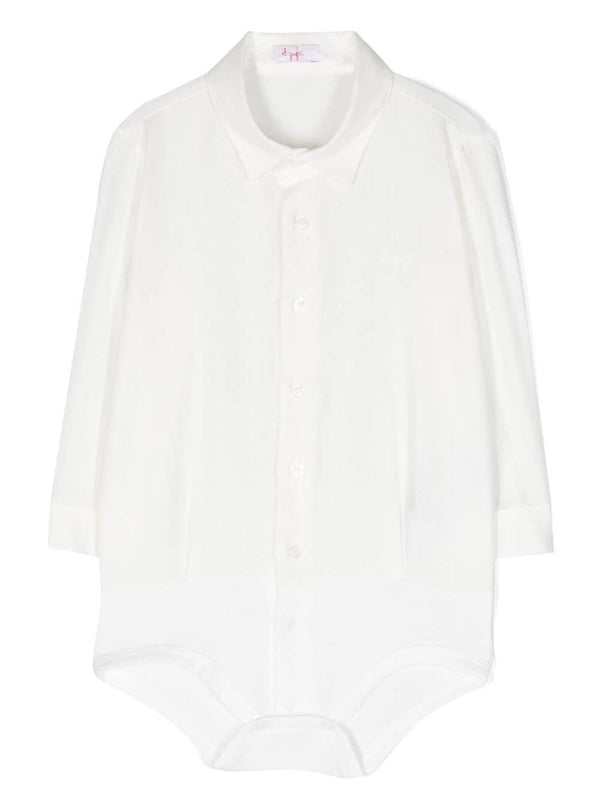 Body a maniche lunghe per neonata Il Gufo bianco con colletto classico – Accessorio premium elegante