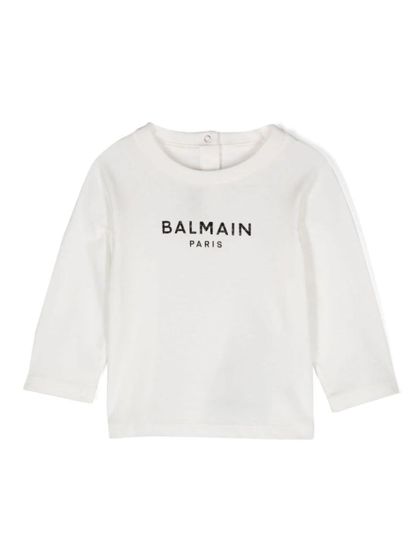 T-shirt con logo per neonato Balmain Kids bianco con orlo dritto – Accessorio premium elegante