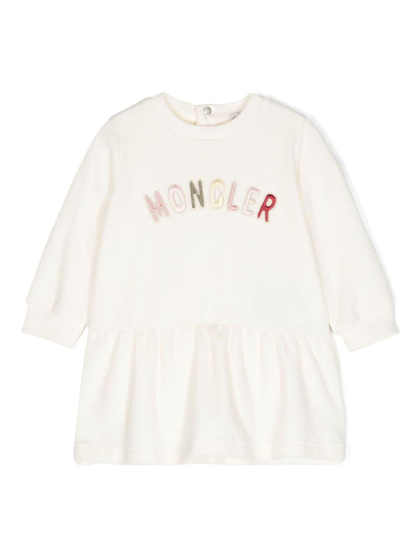 Abito ricamato per neonata Moncler Enfant bianco con scollo rotondo – Accessorio premium elegante