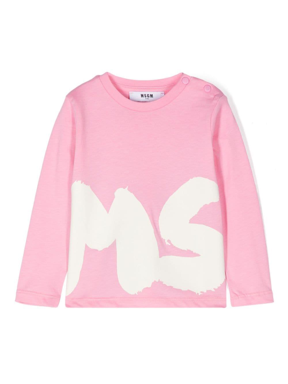 T-shirt rosa per bambina a maniche lunghe con stampa bianca MSGM maxi – Accessorio premium elegante