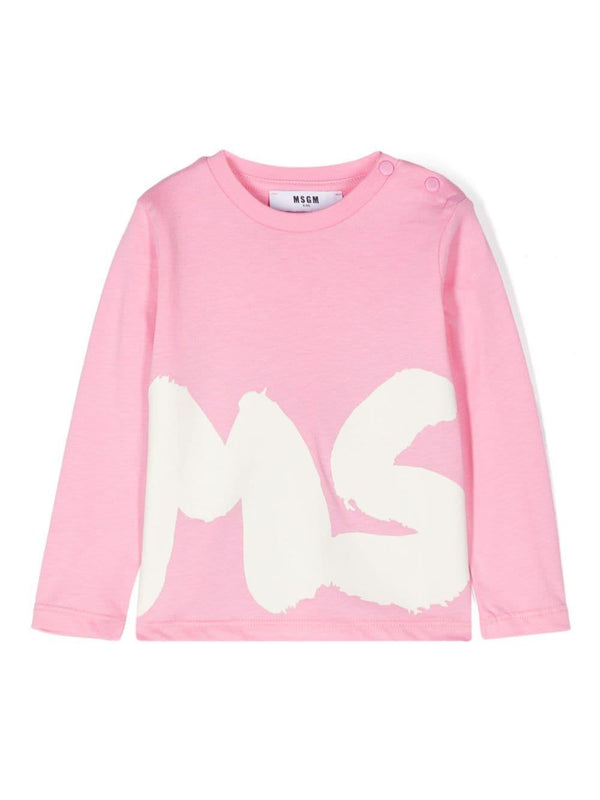 T-shirt rosa per bambina a maniche lunghe con stampa bianca MSGM maxi – Accessorio premium elegante