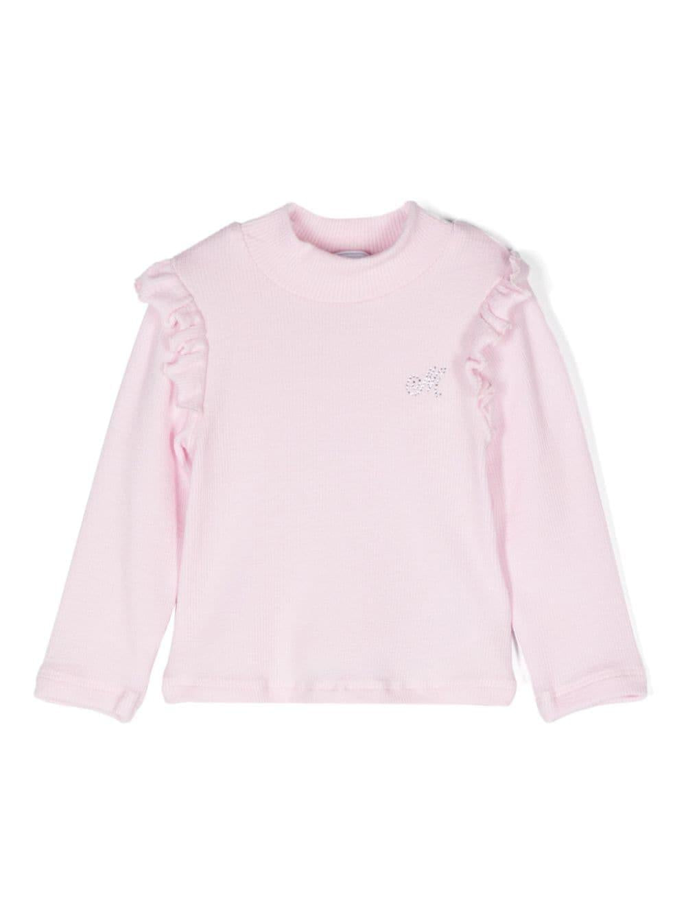Blusa per neonata Monnalisa rosa con strass e dettagli ruches – Accessorio premium elegante