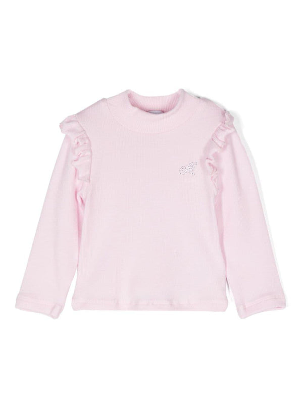 Blusa per neonata Monnalisa rosa con strass e dettagli ruches – Accessorio premium elegante