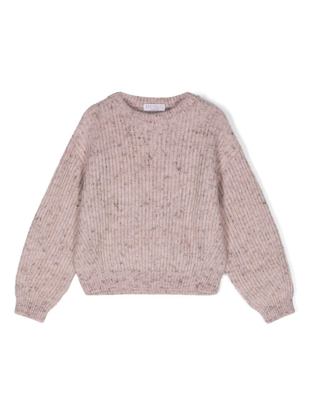 Maglione con effetto mélange per bambina Brunello Cucinelli Kids rosa con dettaglio lurex – Accessorio premium elegante