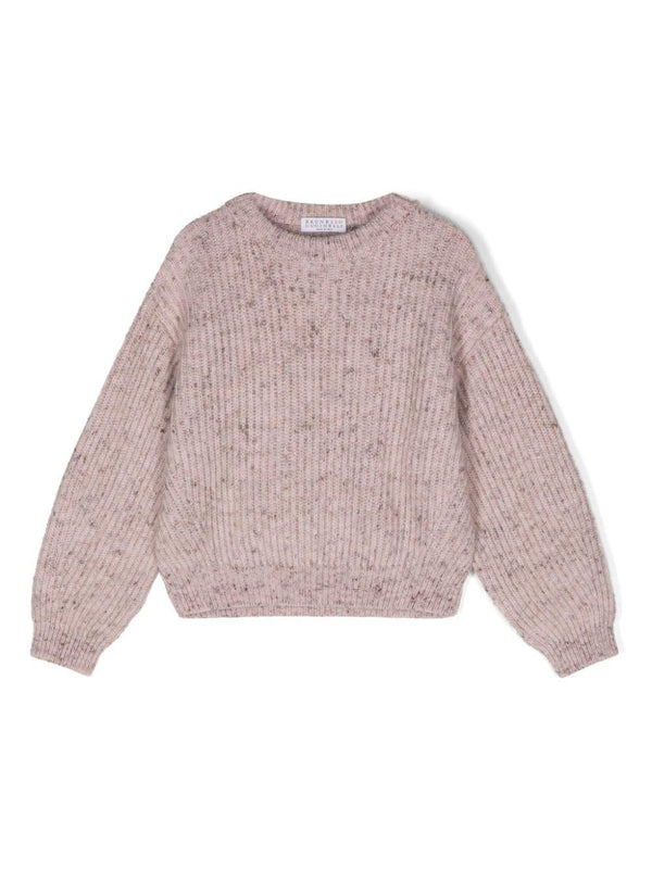 Maglione con effetto mélange per bambina Brunello Cucinelli Kids rosa con dettaglio lurex – Accessorio premium elegante