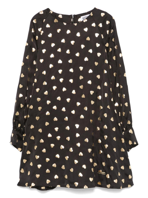 Abito con stampa per bambina Moschino Kids nero con stampa cuori all-over – Accessorio premium elegante