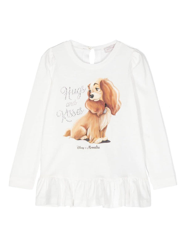 T-shirt Lady and the Tramp x Disney per bambina Monnalisa bianco con girocollo – Accessorio premium elegante