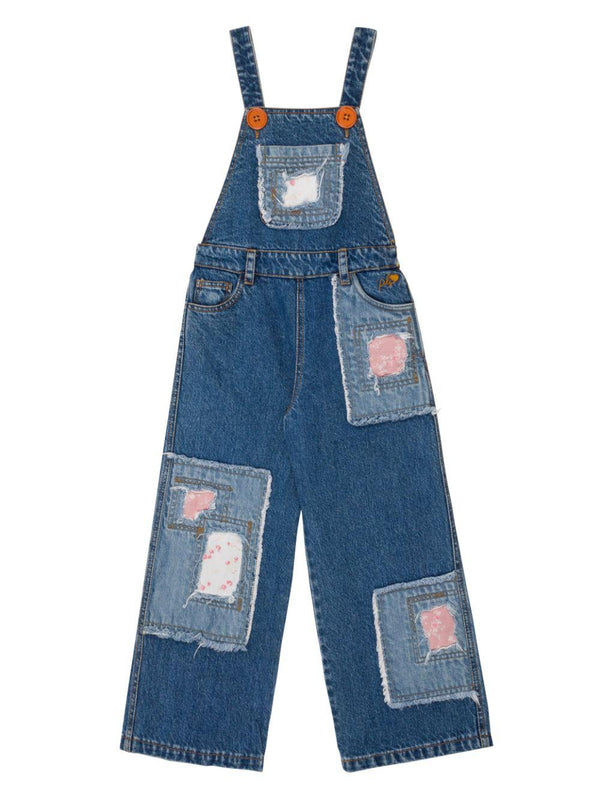 Salopette per bambina Philosophy Di Lorenzo Serafini Kids in denim con design patchwork – Accessorio premium elegante