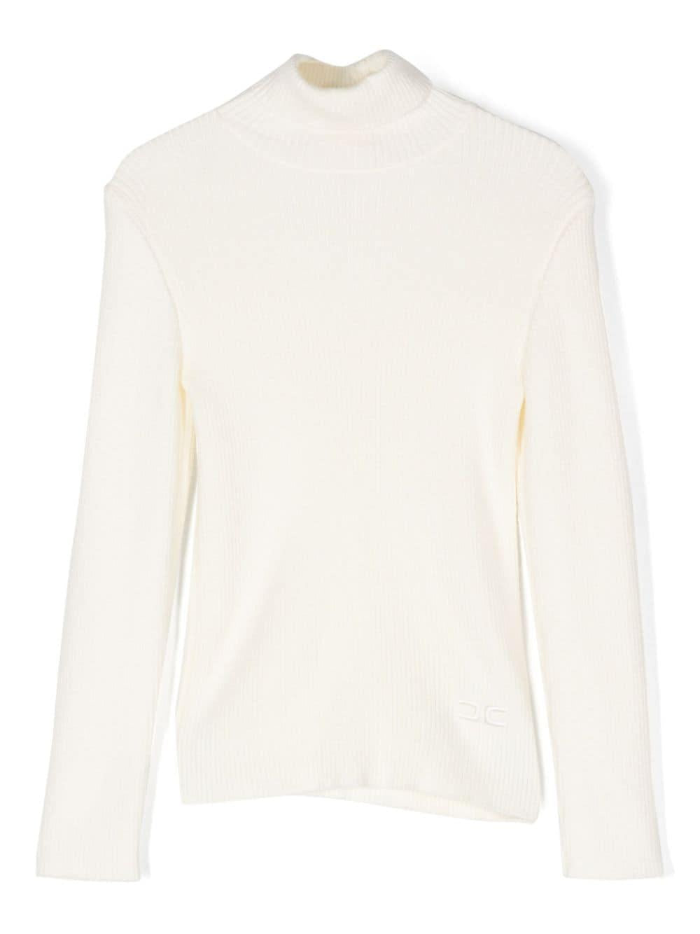 Maglione con logo a intarsi per bambina Elisabetta Franchi La Mia Bambina bianco con collo alto – Accessorio premium elegante