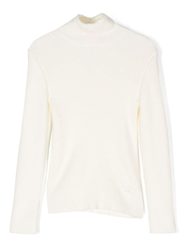 Maglione con logo a intarsi per bambina Elisabetta Franchi La Mia Bambina bianco con collo alto – Accessorio premium elegante
