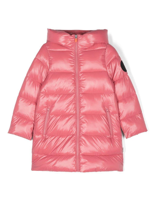 Piumino con applicazione per bambina Save The Duck Kids rosa con cappuccio – Accessorio premium elegante