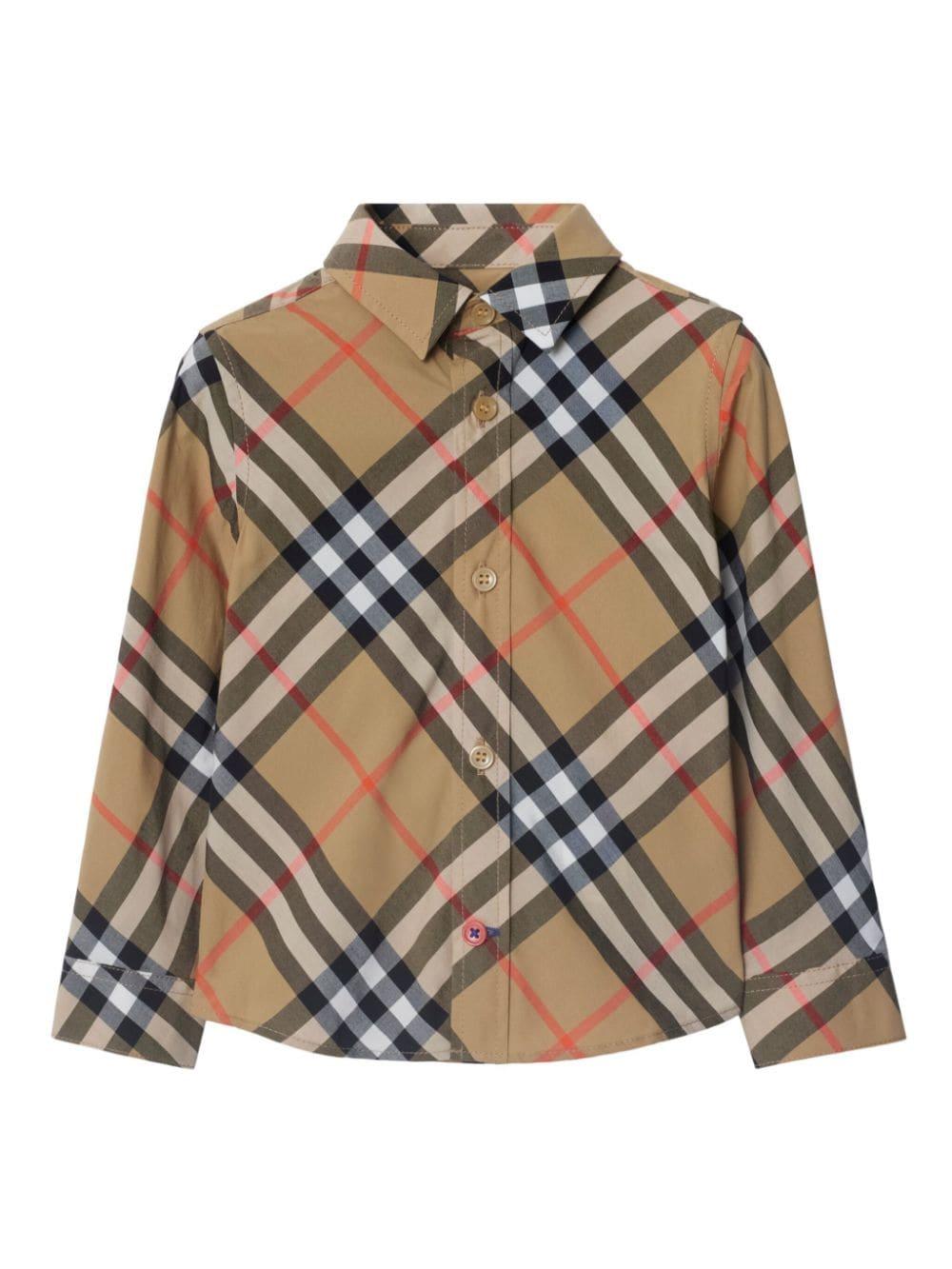 Camicia in cotone a quadri per neonato Burberry Kids beige con orlo dritto – Accessorio premium elegante