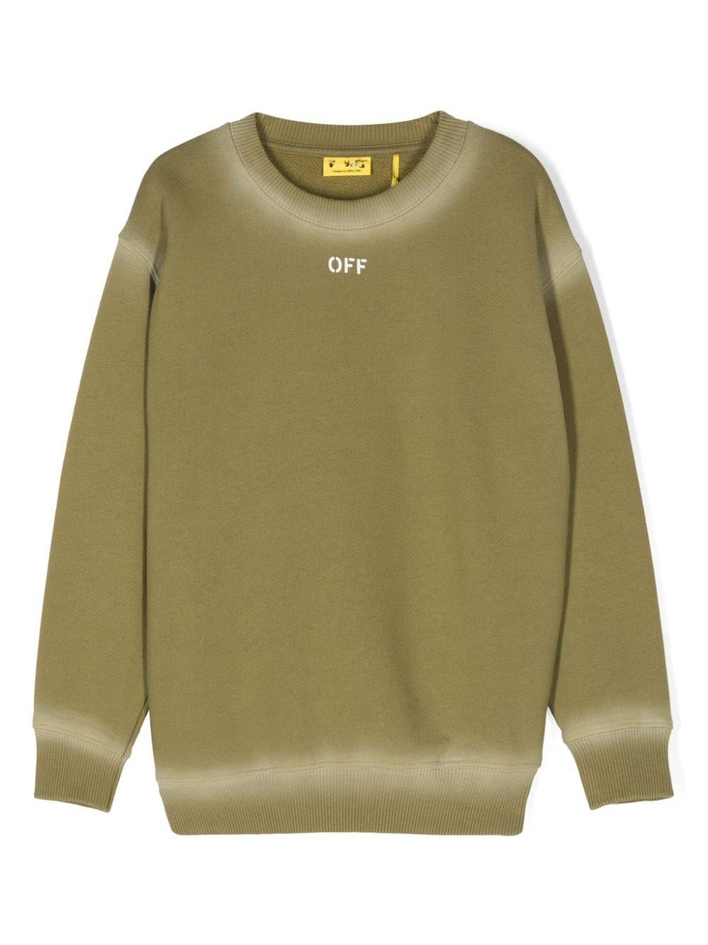 Felpa Off Stamp CL per bambino Off-White Kids verde con effetto sbiadito – Accessorio premium elegante