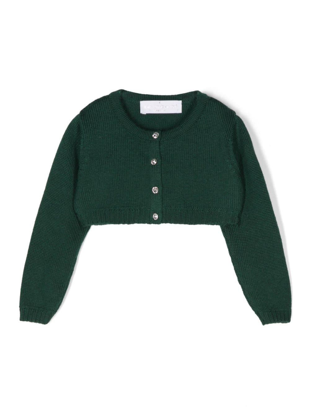 Cardigan per neonata Colorichiari verde con bottoni gioiello – Accessorio premium elegante