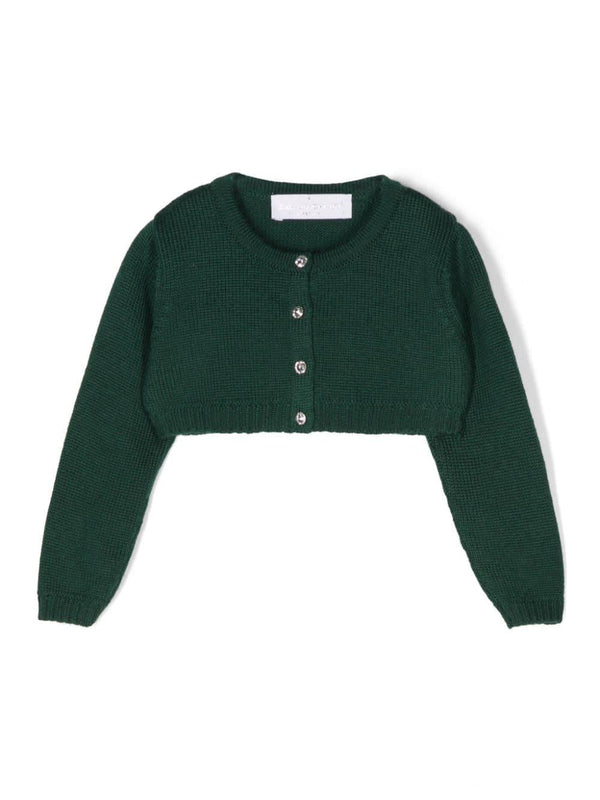 Cardigan per neonata Colorichiari verde con bottoni gioiello – Accessorio premium elegante