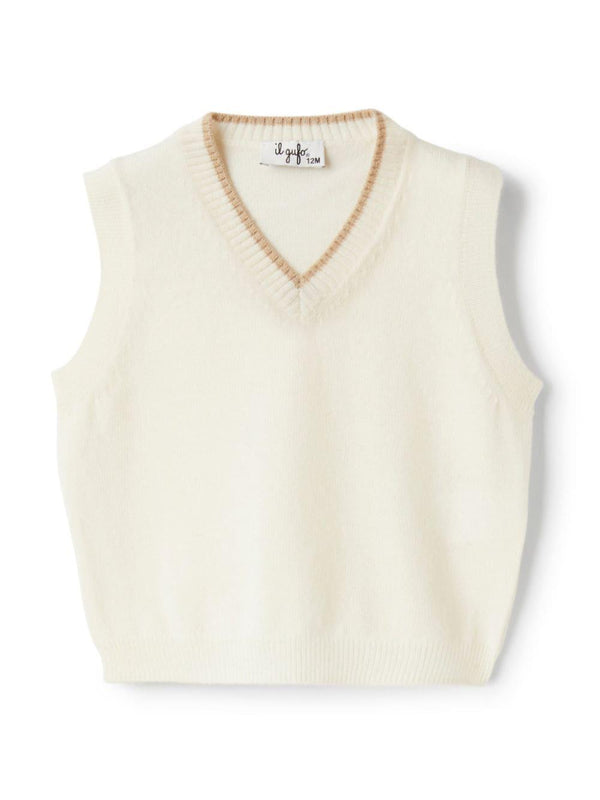 Top con scollo a V per neonato Il Gufo bianco con bordo a contrasto – Accessorio premium elegante