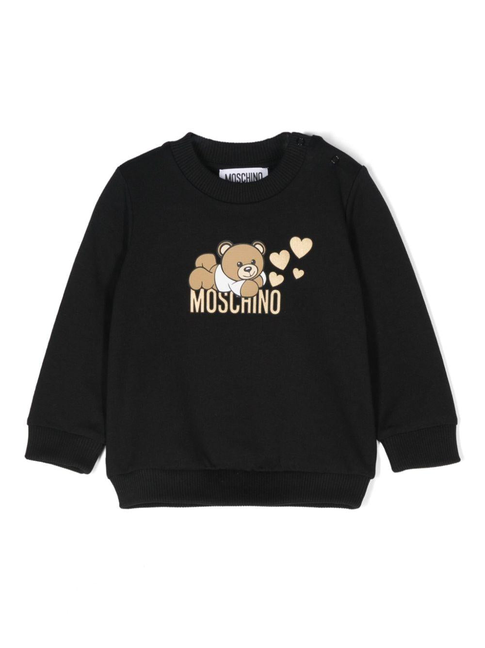 Felpa per neonata Moschino Kids nero con stampa Teddy Bear – Accessorio premium elegante
