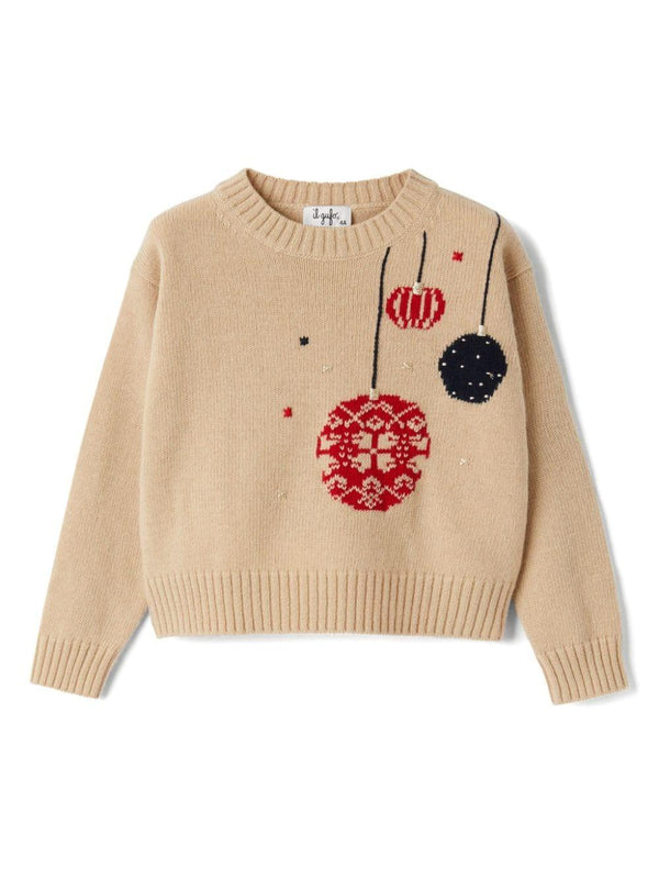 Maglione per bambina Il Gufo beige con motivo a intarsi – Accessorio premium elegante