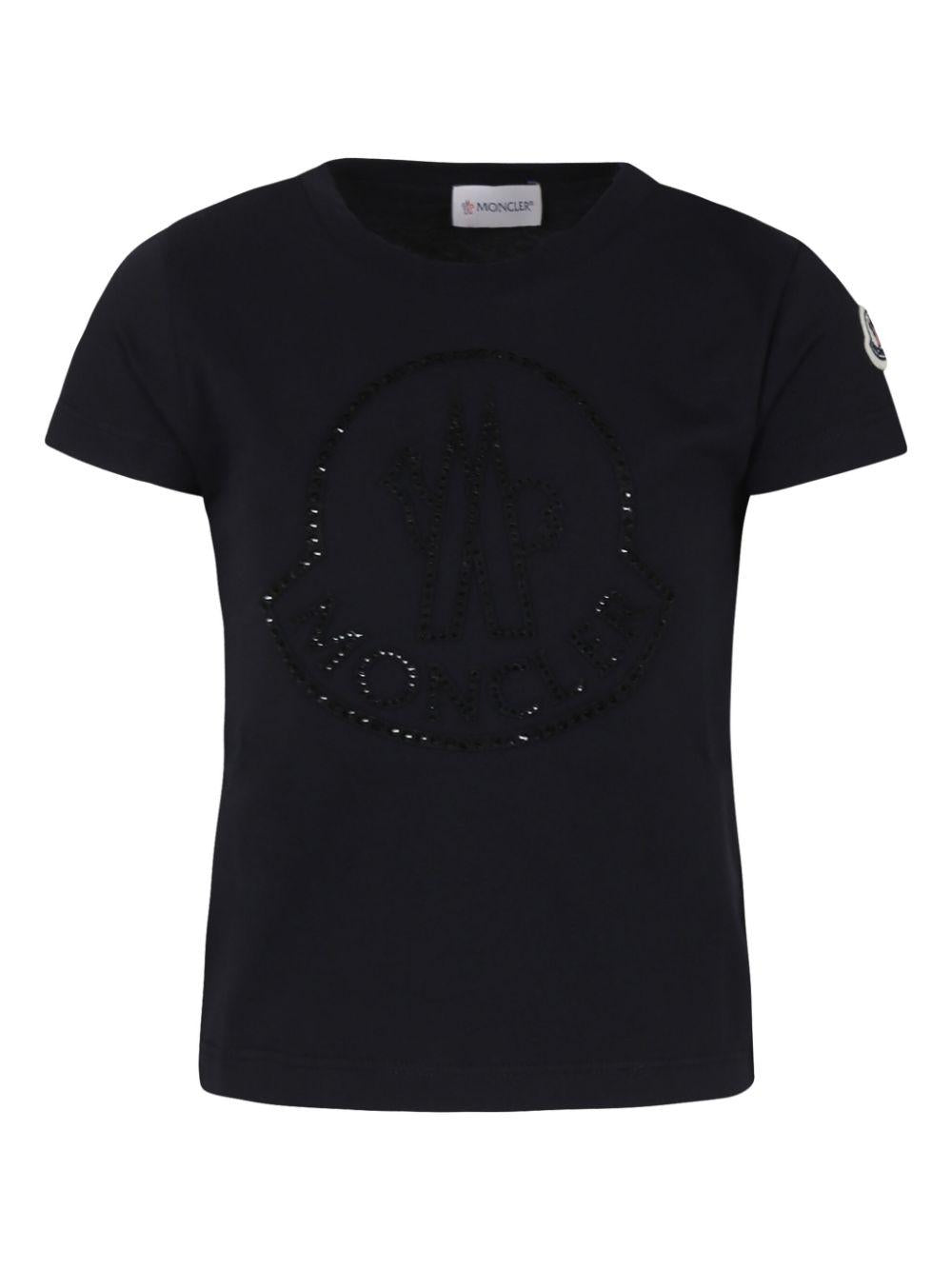 T-shirt con logo per bambina Moncler Enfant nero con girocollo – Accessorio premium elegante