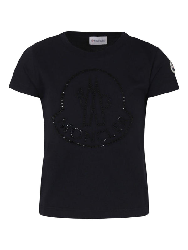 T-shirt con logo per bambina Moncler Enfant nero con girocollo – Accessorio premium elegante