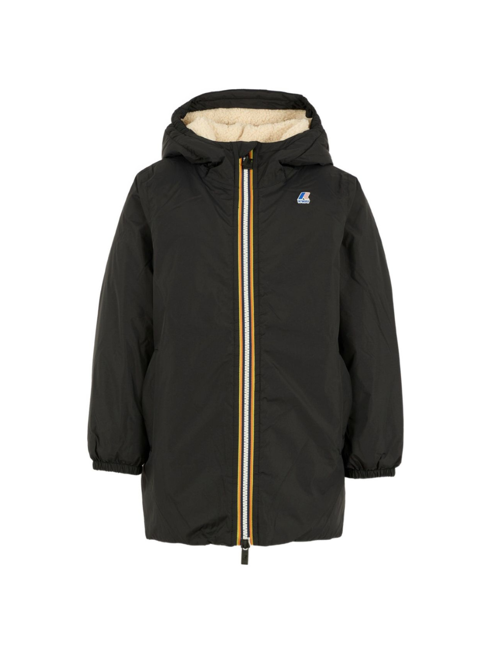Giacca per bambino K Way Kids nero con cappuccio e fodera in pile – Accessorio premium elegante